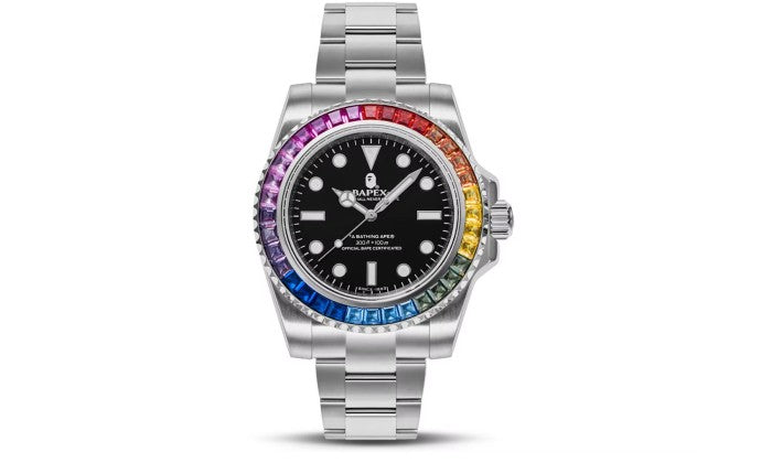 BAPE Type 4 BAPEX Crystal Stone Watch Silver